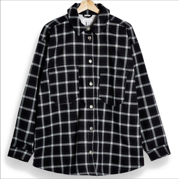 TOPSHOP PLAID CHECK DENIM OVERSIZED SHACKET IN NAVY SIZE MEDIUM NWT - Picture 1 of 8